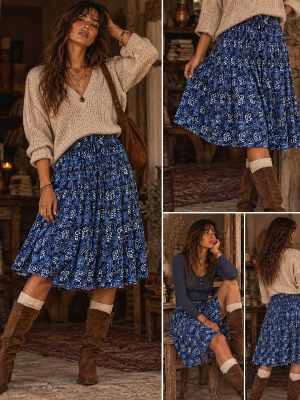 🎃Vintage 90s Tiered Crinkle Midi Skirt One Size Uniti Casuals Y2K Boho Prairie